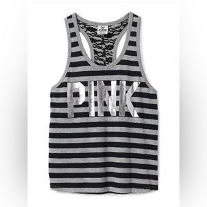PINK Victoria's Secret Striped Racerback Tank Top with Metallic Logo Size Small